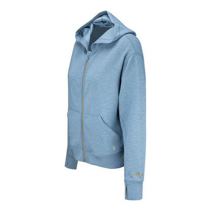 Rhone LPGA Full Zip Dream Cloud Hooded Sweatshirt in Blue Shadow - Left Side View