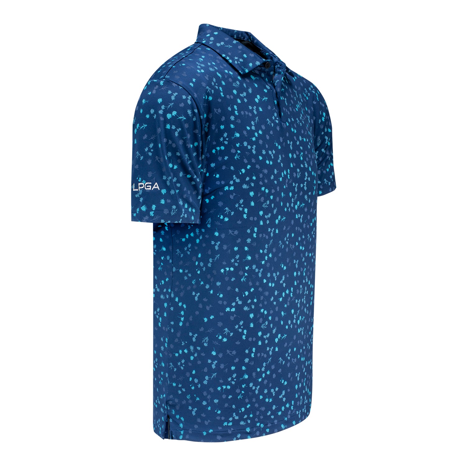 Nike Men's LPGA Dri-Fit Tour Short Sleeve Polo in Floral Midnight Navy & White - Left Sleeve View