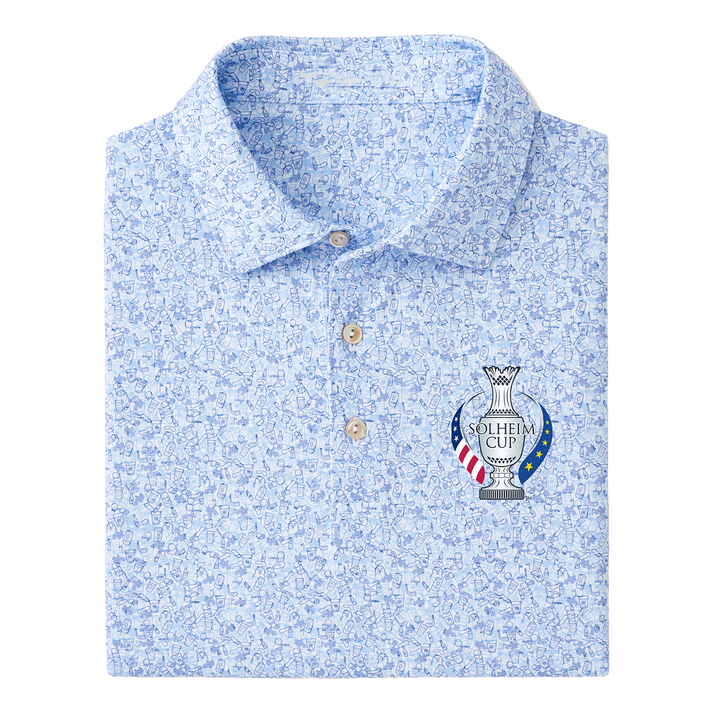 Peter Millar 2024 Solheim Cup Dazed and Transfused Polo in White and Bonnet - Front Folded View