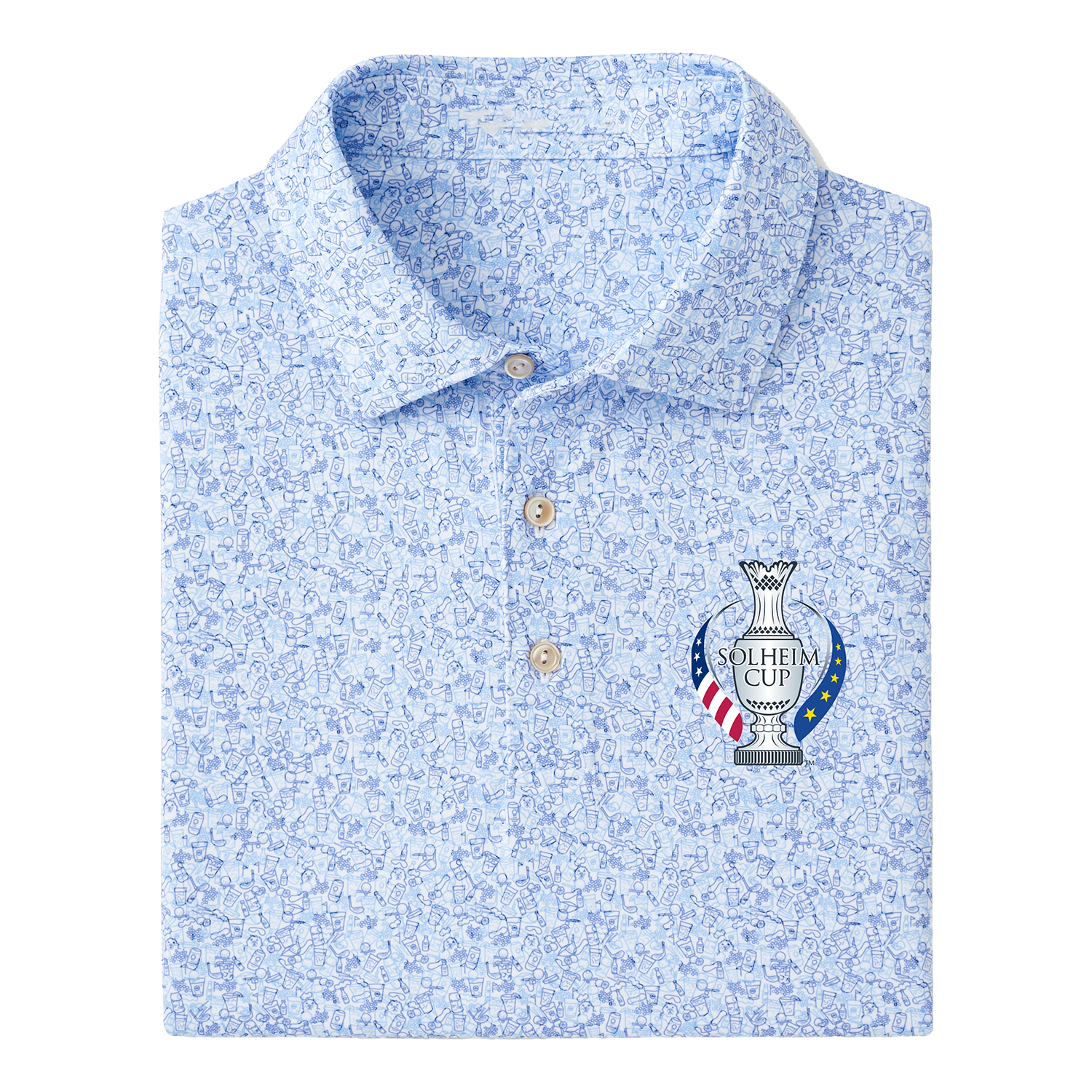 Peter Millar 2024 Solheim Cup Dazed and Transfused Polo in White and Bonnet - Front Folded View